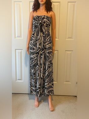 Black & White Strapless Maxi Dress with Tie Front